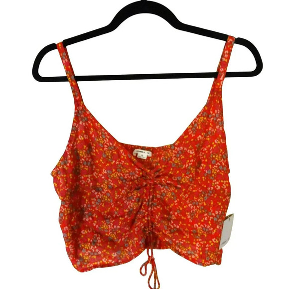 NWT O'Neill Kiko Ditsy Floral Ruched Crop Red Viscose Tank XL $45 MSRP - Picture 2 of 11